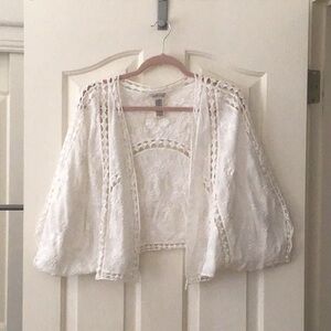 Lucky Brand white shrug- OSFM. eyelet design